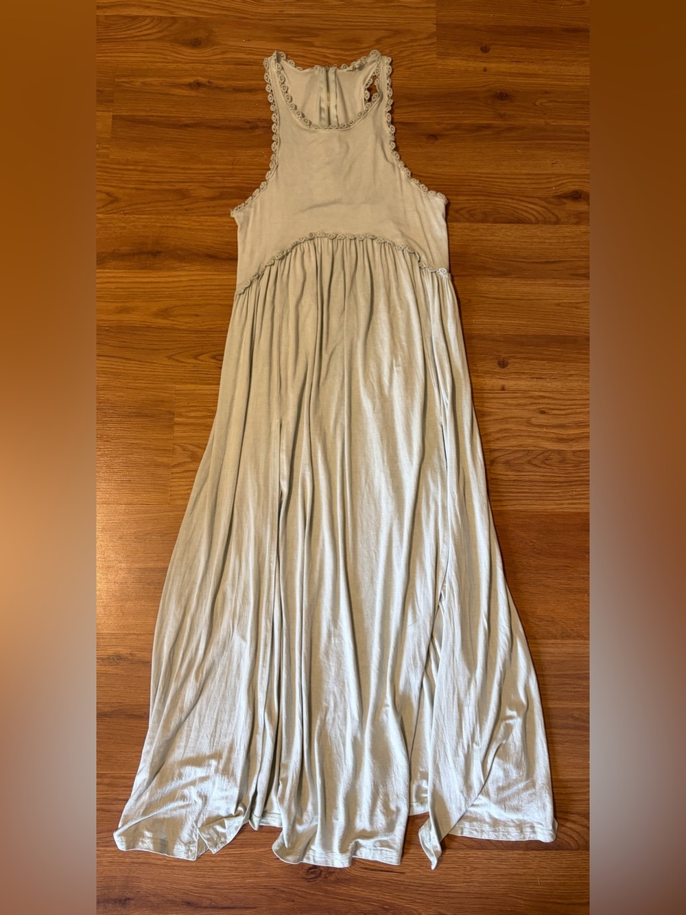 POL Light Sage Crochet-Trim Maxi with high slit